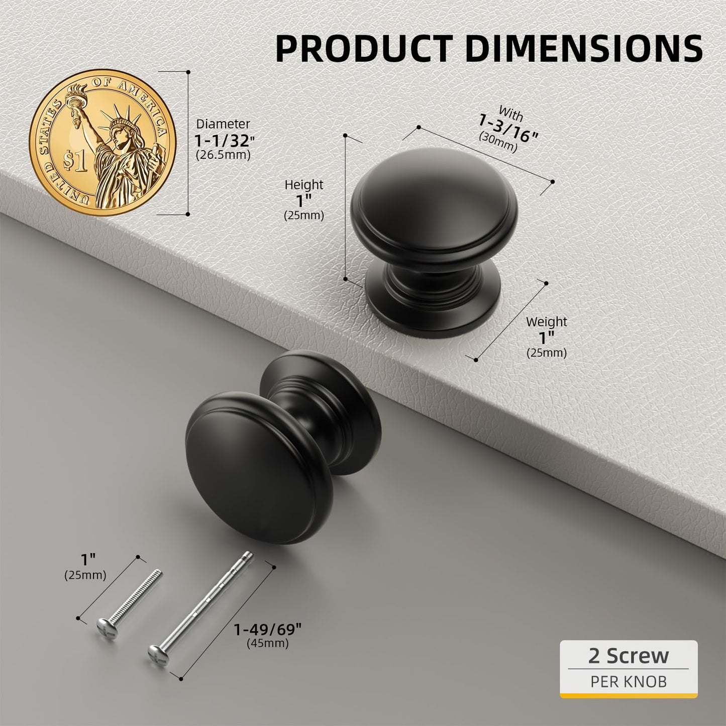 Goldenwarm 10 Pack Cabinet Knobs Black Cabinet Knobs Round Black Drawer Pulls Zinc Alloy Hardware for Dresser Drawer 1-1/5 Inch Diameter