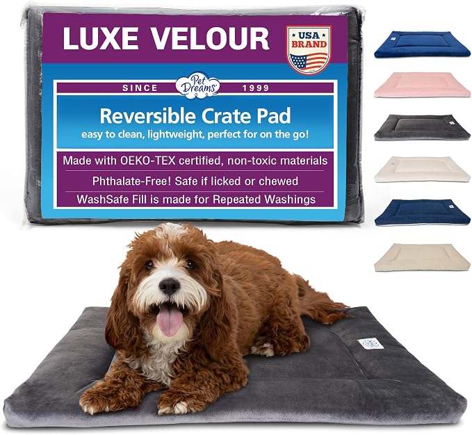 Pet Dreams Dog Crate Pad - Washable Kennel Mat, Crate Pads for Dog Cages, Non-Toxic, Flat Indoor Cat Bed, Fits iCrate 18, 24, 30, 36, 42, 48 Inches (Grey, X Small, 18")