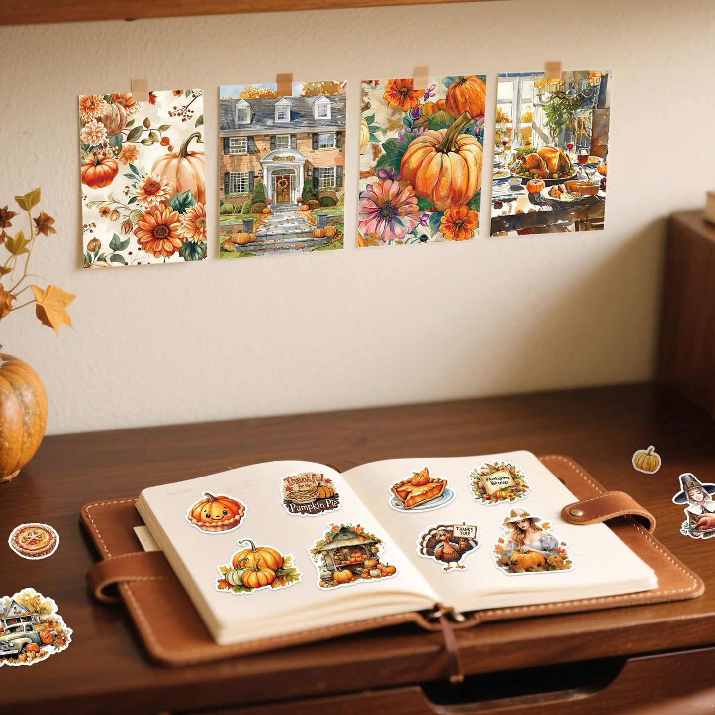 Bomichi Thanksgiving Sticker Book, 44 Sheets 274 Pcs Journaling Scrapbooking Stickers for Journaling Scrapbooking Bullet Journals Planners Letter Card Making Collage Art Crafts Water Bottle