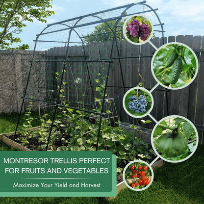Garden Arch Trellis 7FT Extra Tall Polyethylene-Coated Stainless Steel Garden Trellis for Climbing Plants Outdoor Garden Trellis Arch for Cucumber Trellis | Gardening Trellis with Clips (Black)