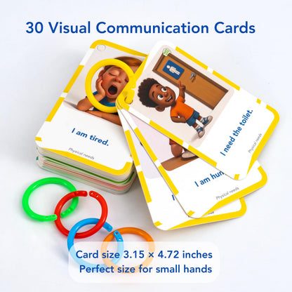 Visual Aid – Kids’ Communication Cards – 30 Durable 700gsm Flashcards for Needs & Feelings