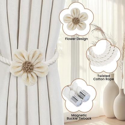 KLOGTSIND Magnetic Curtain Tiebacks, 4 Pack Flower Curtain Holdbacks for Draperies, Elegant Curtain Tie Backs for Boho Bedroom Decor, Toddler Girl Room Decor, Baby Nursery Decor