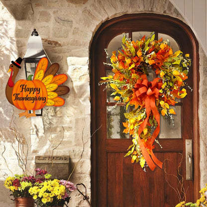 Thanksgiving Decoration Wooden Turkey Pumpkin Door Wreath for Front Door Sign Wall Signs, Thankful Blessed Grateful Pumpkin Sign Hanging for Fall Autumn Harvest Home Halloween Decoration