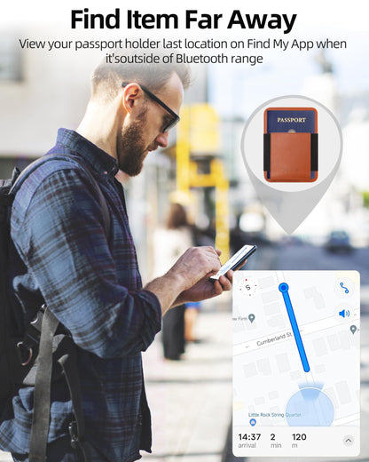 Passport Holder with Find My, RFID Leather Minimalist for Travel, Fit 4 Cards & 2 Passport