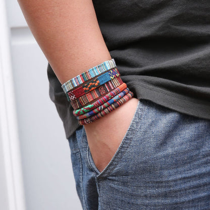 HZMAN 2Pcs Handmade Braided Leather Bracelet for Men Women Bohemian Ethnic Tribal Multilayer Hemp Rope Wristbands Wrap Cuff Bracelet