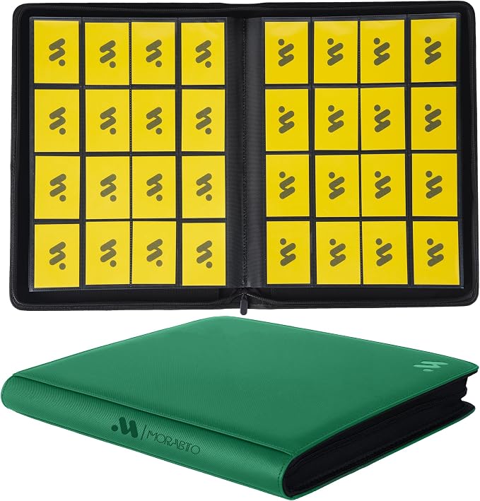 Card Binder 16 Pocket,Trading Card Binder Hold up to 1408 Cards with 44 Sleeves,Zipper Card Holder Album Compatible with TCG Card/Game Cards/Sports Card-Green
