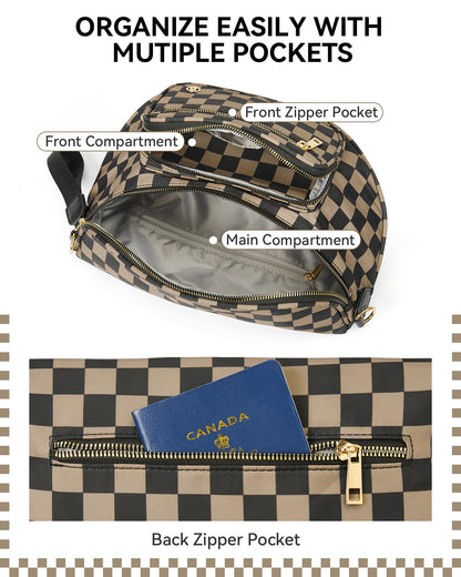 BOSTANTEN Crossbody Bags for Women Cross Body Purse Checkered Bum Bag, Large Diaper Purse for Moms, Perfect for Work/Travel