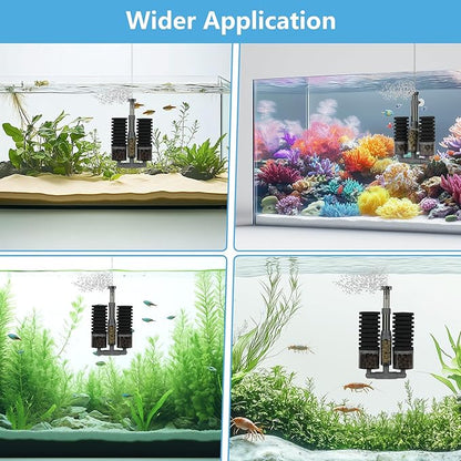 AQQA Aquarium Filter, Dual Sponge Fish Tank Filters (No Pump),Multi-Stage Filtration Clean Water, Adjustable 360°Water Outlet, Air-Driven Dissolved Oxygen,Suitable for Freshwater and Saltwater S