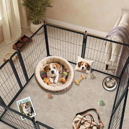 Dog Playpen 36 inch 4 Panels for Indoor & Outdoor Use – Heavy-Duty Metal Pet Fence with Ground Stakes, Rounded Ball Tops for Safety, Stable & Foldable Design, Easy to Assemble