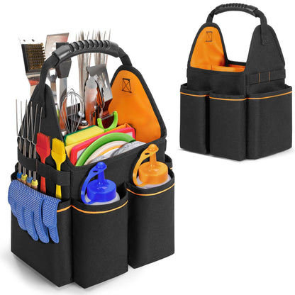 HODRANT Grill Utensil Storage Bag, Portable BBQ Tool Caddy with Divider & Boards, Large Grilling Tool Box with Pockets & Handle, Outdoor Barbecue Accessories Case for Camping & Kitchen, Bag Only