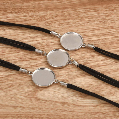 DROLE 40Pcs Black Leather Bracelet Blanks - 20mm Cabochon Bezel Tray Blank Bracelets with Black Bracelet Chain for Jewelry Making
