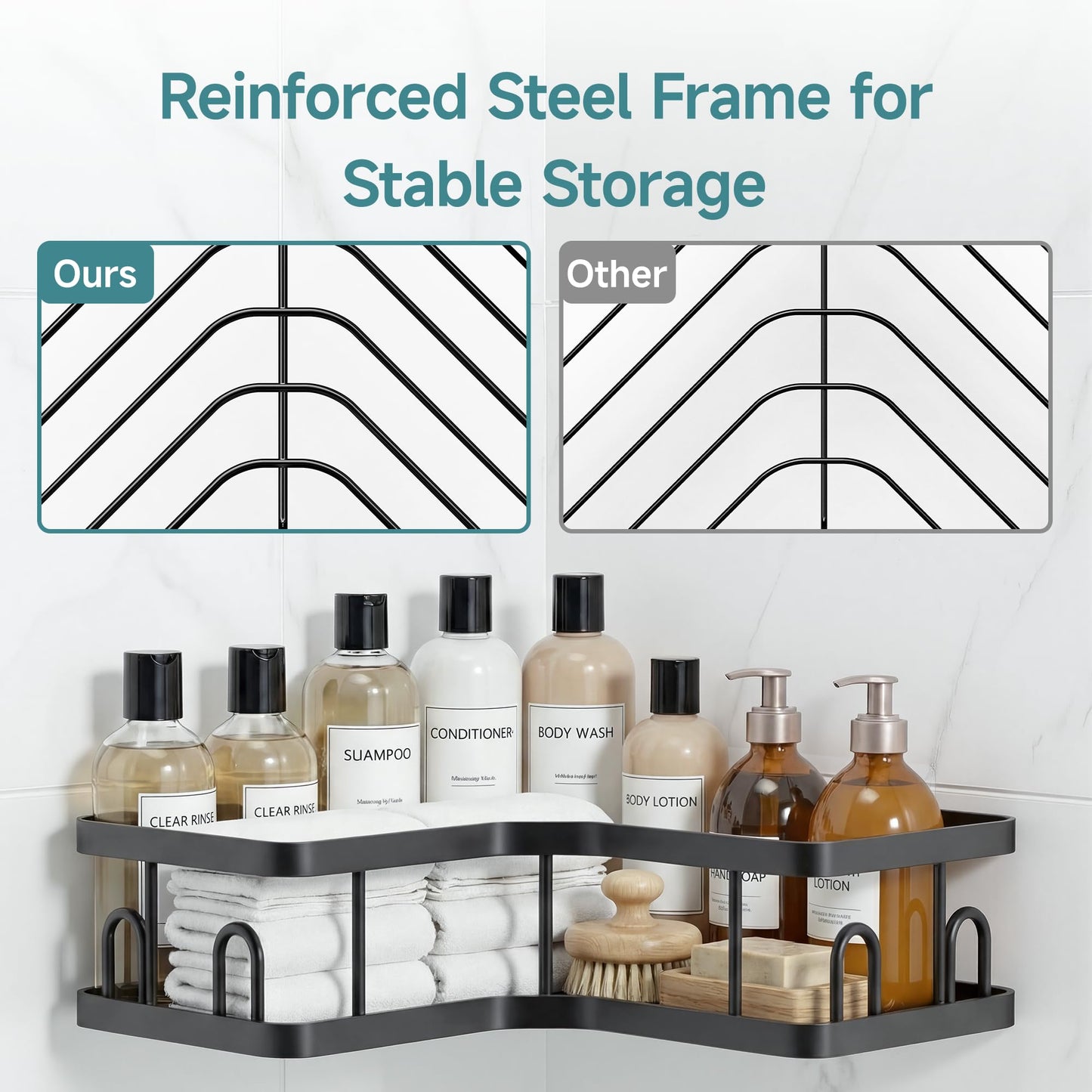 Veken Corner Shower Caddy 5-Pack, Advanced Rustproof Design, No Drilling Adhesive Shelves, Rack with Soap Holder, Large Capacity Bathroom Organizers and Storage, Wall-Mounted Kitchen&Home Decor,Black