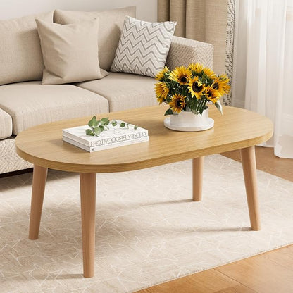 Small Coffee Table, Low Table with Solid Wood Legs, 23.6" Mini Oval Accent Table Side End Table, Floor Table Desk for Sitting on The Floor, Coffee Tea Table for Living Room, Dorm, Apartment, Natural