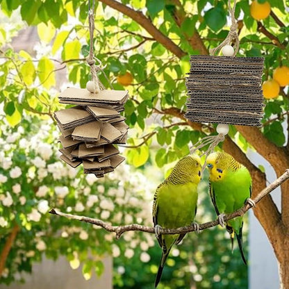 LWINGFLYER 4 Pack Small Parrot Chew Toys Natural Cardboard Paper Hanging Bird Shredding Toy for Budgies Conures Cockatiel Parakeet Lovebirds Canary