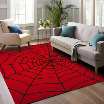 Red Spider Web Area Rug, 5x7 Indoor Area Rugs Washable Rugs for Living Room Carpet, Farmhouse Non Slip Carpet for for Bedroom Laundry Room Kitchen Non Slip Soft Low-Pile
