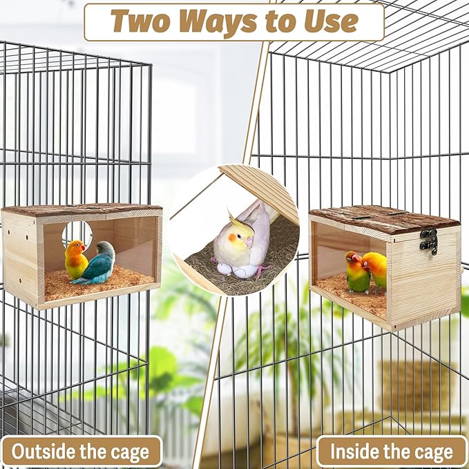 Tfwadmx Parakeet Nesting Box - Wooden Parrot Nest for Cockatiel, Lovebirds, Budgie, Conure - Acrylic Transparent Bird House With Perch for Breeding