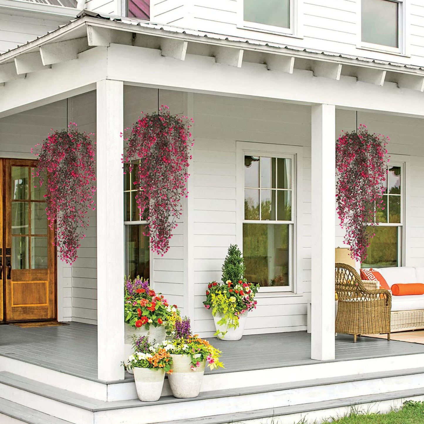 RECUTMS Hanging Fake Vine Plants 4 Pcs Artificial Large Garland Faux Flower Ferns Plant Baby Breath Ivy Room Wall Decor Home Office Garden Wedding Party Indoor Outdoor Decor (Pink)