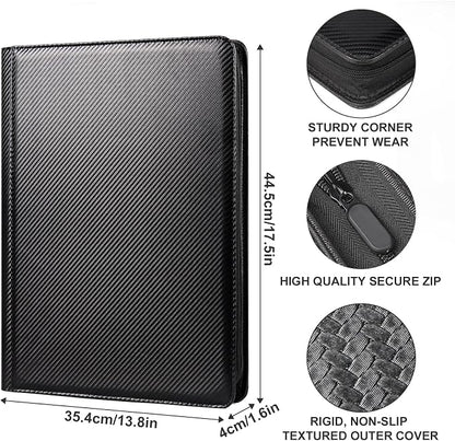GEAoffice 16 Pocket Trading Card Binder for 1000+ Cards, Ringless Side-Loading 4x4 Card Binder with Zipper Closure, PU Leather 1024 Card Binder for MTG/TCG/Baseball/Sports&Game Cards, Carbon Black