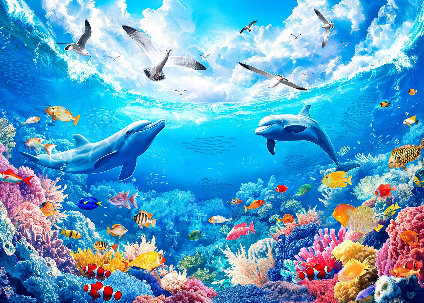 MBOQIU 1000 Piece Puzzle for Adults - Under the Sea Puzzles for Adults 1000 Pieces, Letters on Back, Coral Dolphin Seagulls Jigsaw Puzzle, Challenging Puzzles for Teens Seniors - 27.6 x 19.7 inches