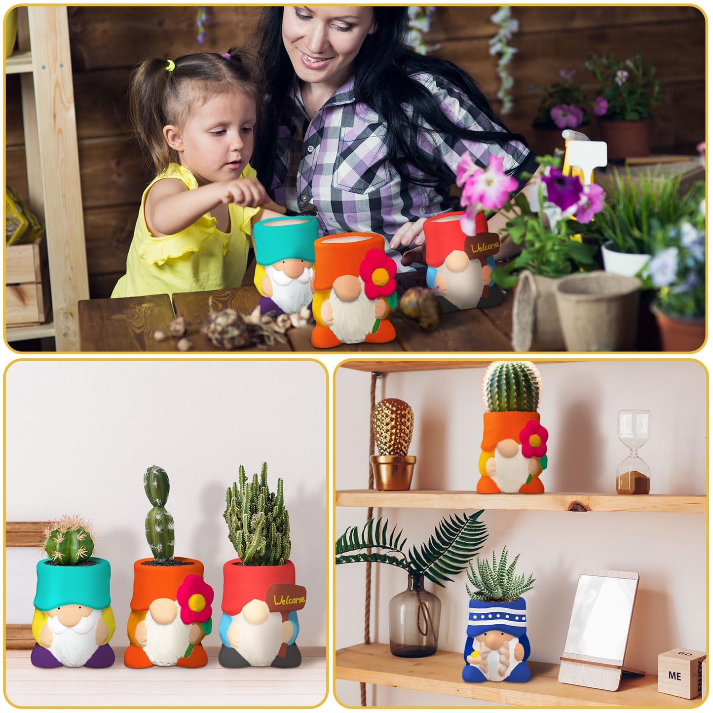 Beeveer 6 Sets Paint Your Own Gnomes Succulent Planter Cute Mini Unpainted Flower Pots DIY Paintable Succulent Pots for Christmas Classroom DIY Craft Project Activity