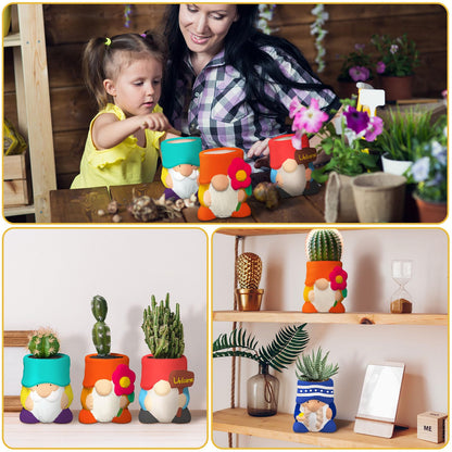 Beeveer 6 Sets Paint Your Own Gnomes Succulent Planter Cute Mini Unpainted Flower Pots DIY Paintable Succulent Pots for Christmas Classroom DIY Craft Project Activity