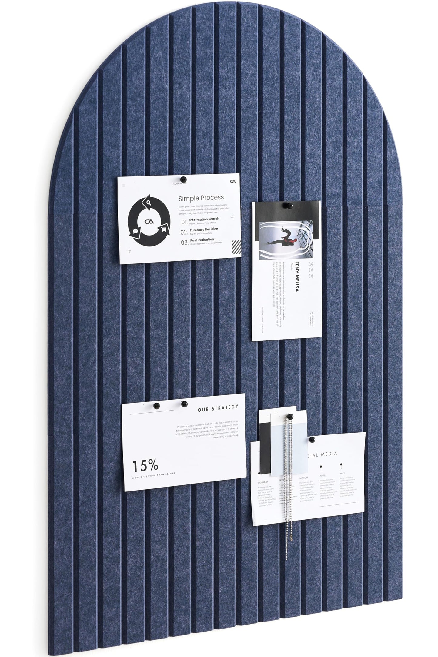 VIVELDA Large Felt Bulletin Board Arched 35" x 24" - Cork Board Alternative for Wall, 6 Felt Tiles with 32 Adhesive Tabs, Stylish Pin Board for Home Office, Bedroom & Classroom (Indigo)