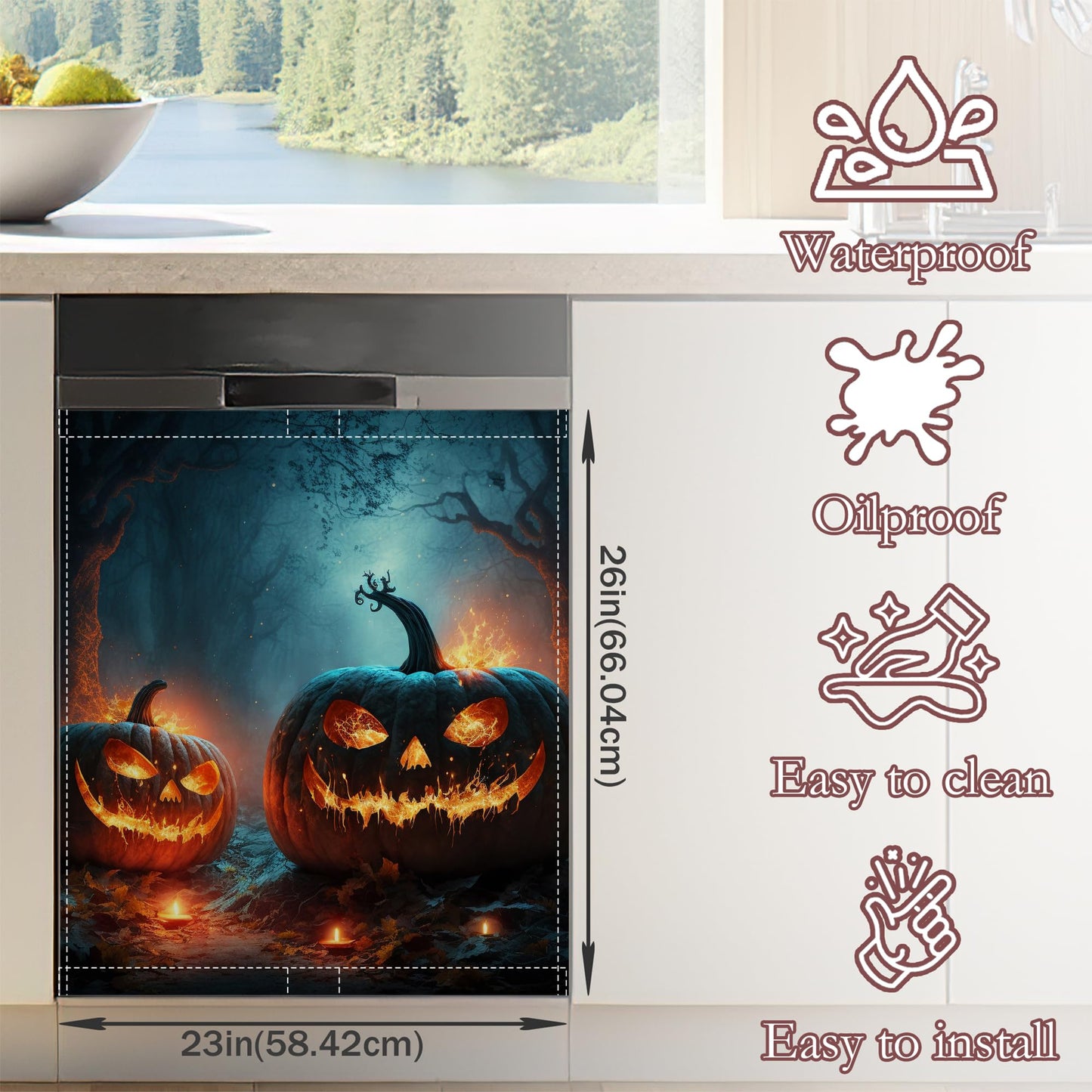 Halloween Magnetic Dishwasher Cover, Easy Install Kitchen Decor