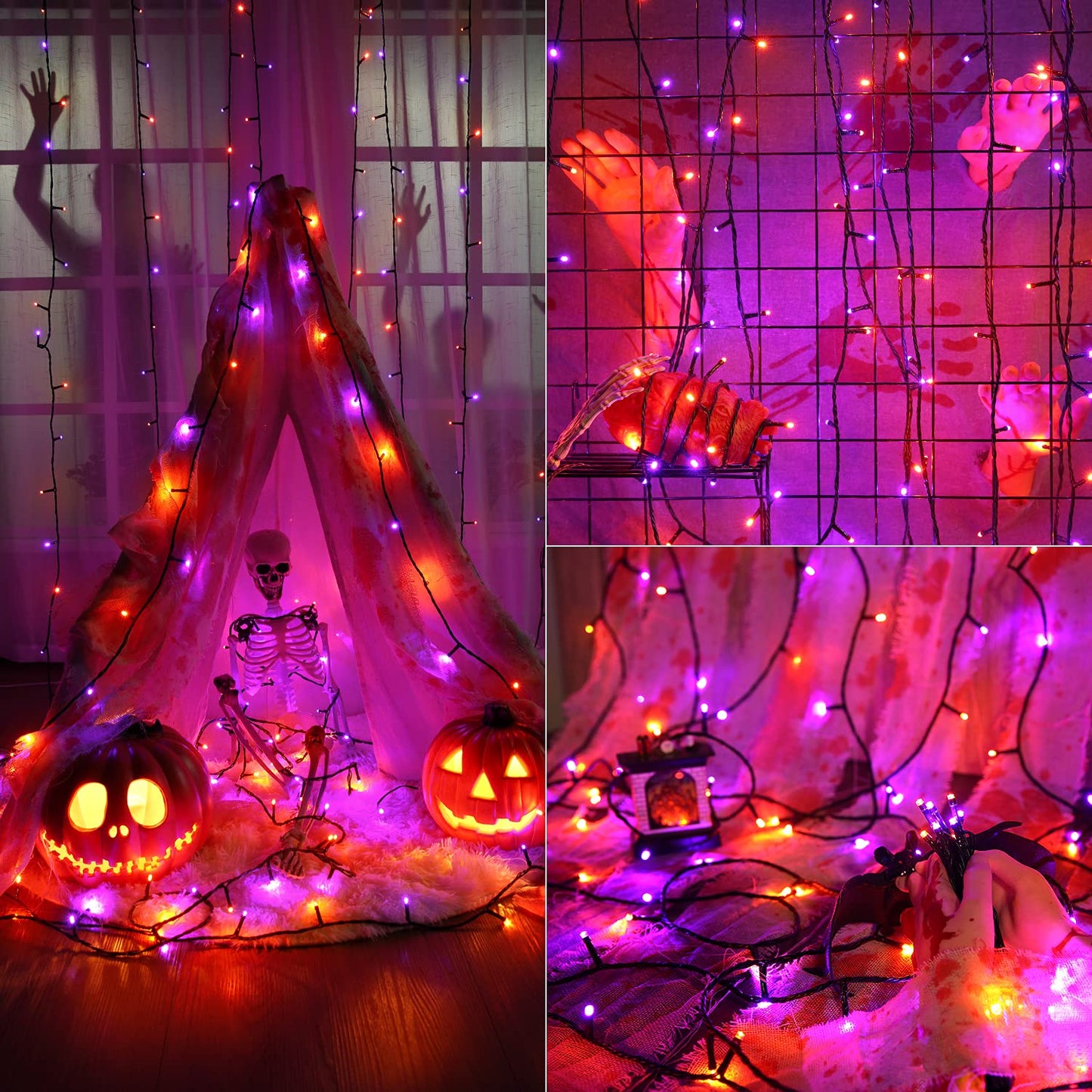 Brizled Halloween Lights, 262.46FT 800 LED Halloween Lights, Mini Purple Light 8 Modes Waterproof, Plug in Orange LED String Light for Outdoor Indoor Thanksgiving Party Decor (Orange & Purple)