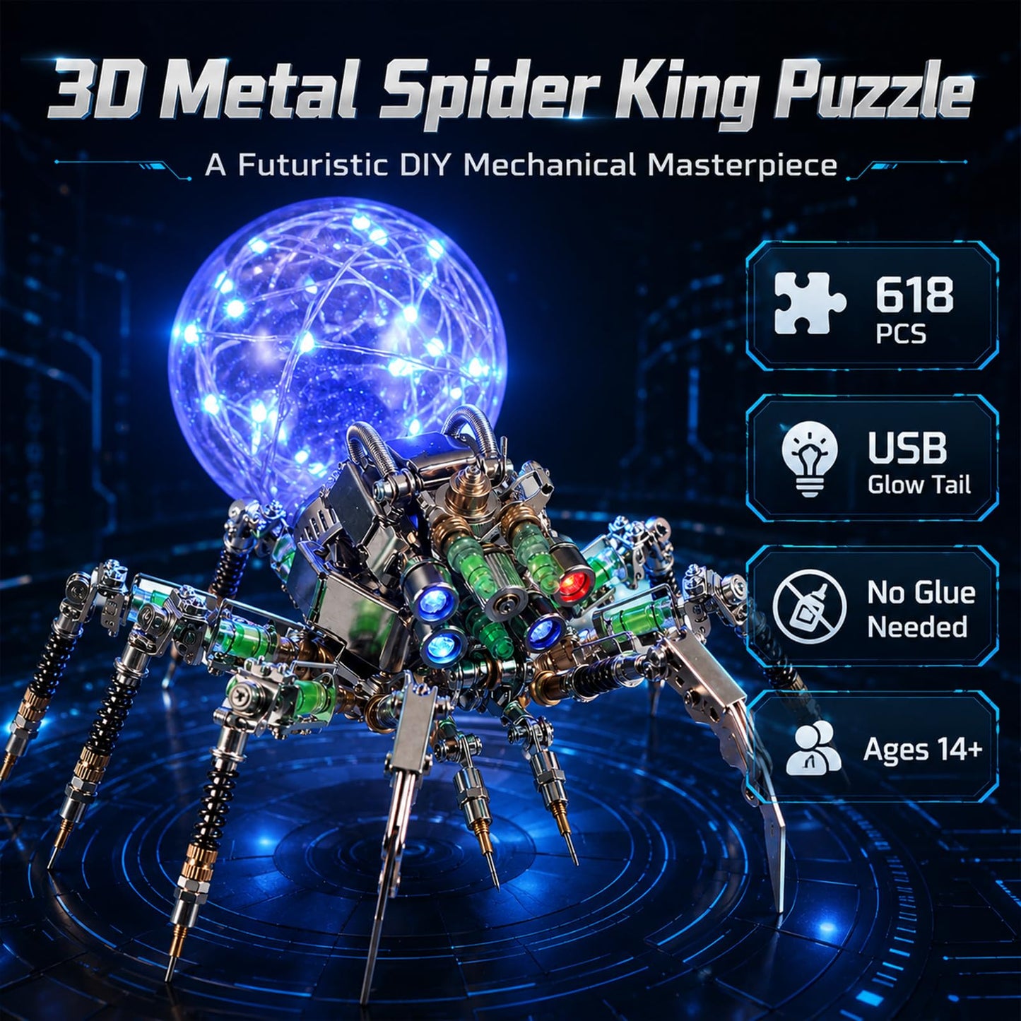 3D Metal Puzzle for Adults,Spider Puzzle Building Set，3D Metal Model Kit, Brain Teaser Puzzles DIY Assembling for Stress Relief - High end Men's Gift