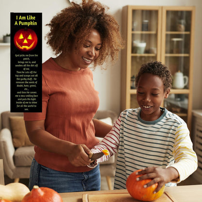 100 Pack I Am Like a Pumpkin Christian Halloween Bookmarks – Made in USA Trunk or Treat Handouts