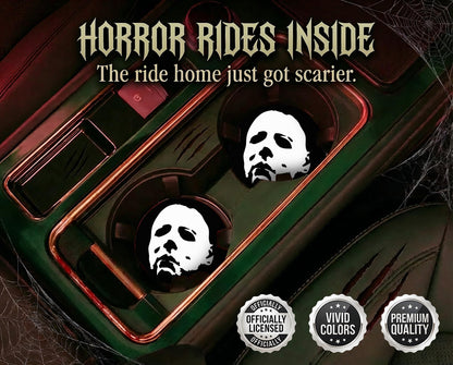 Elektroplate Officially Licensed Michael Myers Halloween Automotive Ceramic Coasters (2.6" Diameter) | Universal Fit for All Cars, Trucks, SUVs, and More | Absorbent Non-Slip Durable | Set of 2