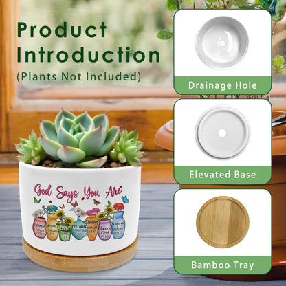 ROXMART God Says You are Christian Plant Pots, Christian Religious Gifts for Women Succulent Planters, Bible Verse Gifts Ceramic Plant Flower Pots for Home Office Desk Table Shelf(No Plants)