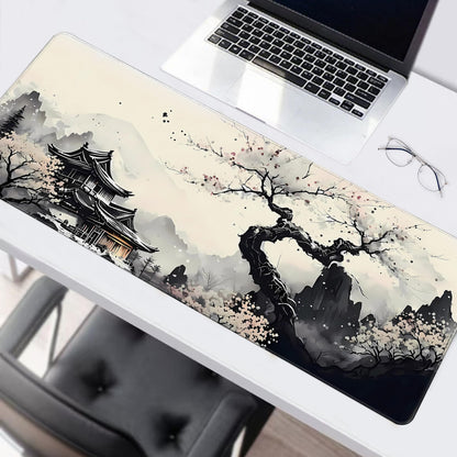 Extended Gaming Mouse Pad Anime Large Desk Pad with Non-Slip Base Full Keyboard Mat with Stitched Edges for Gaming and Office 31.5 x 11.8 inches (Wash Painting)