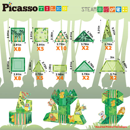 PicassoTiles Magnet Tile Building Blocks Forest Animal Theme Toy Set with 8 Character Action Figures Educational STEM Learning Construction Kit Pretend Play Magnetic Tiles Preschool Kids Ages 3+ PTQ16