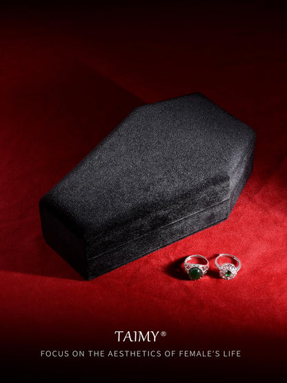 TAIMY Coffin Jewelry Box, Mini Coffin Shaped Gothic Jewelry Case, Plush Velvet Small Jewelry Organizer for Earrings Rings Necklaces Bracelets(Black-Red)