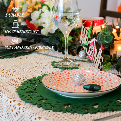 Noctiflorous Round Felt Placemats with Coasters Set of 6 Diameter 13 inch Non Slip Place Mats Heat Resistant Durable Tablemats Fall Table Decorations for Dining Table(Christmas Green, 6)