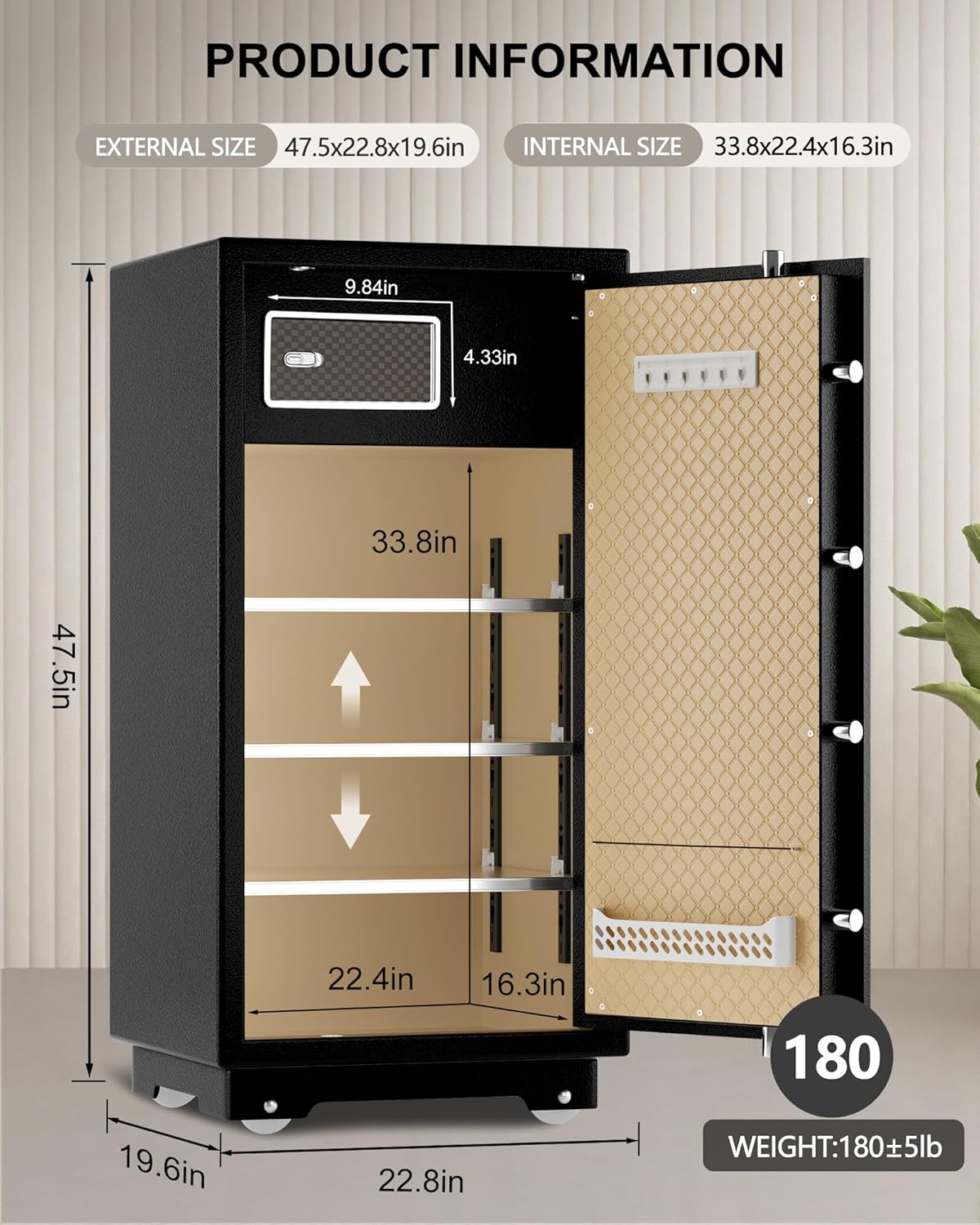 【US STOCK】TIGERKING 11.5 Cubic Feet Extra Large Heavy Duty Safe Box, Home Safe with Double Safety Key Lock and Separate Lock Box, Digital safe with 3 Removable Shelf for Home Hotel Office,180lbs