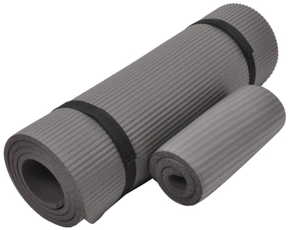 Fitvids All Purpose 1/2-Inch Extra Thick High Density Anti-Tear Exercise Yoga Mat and Knee Pad with Carrying Strap, Gray