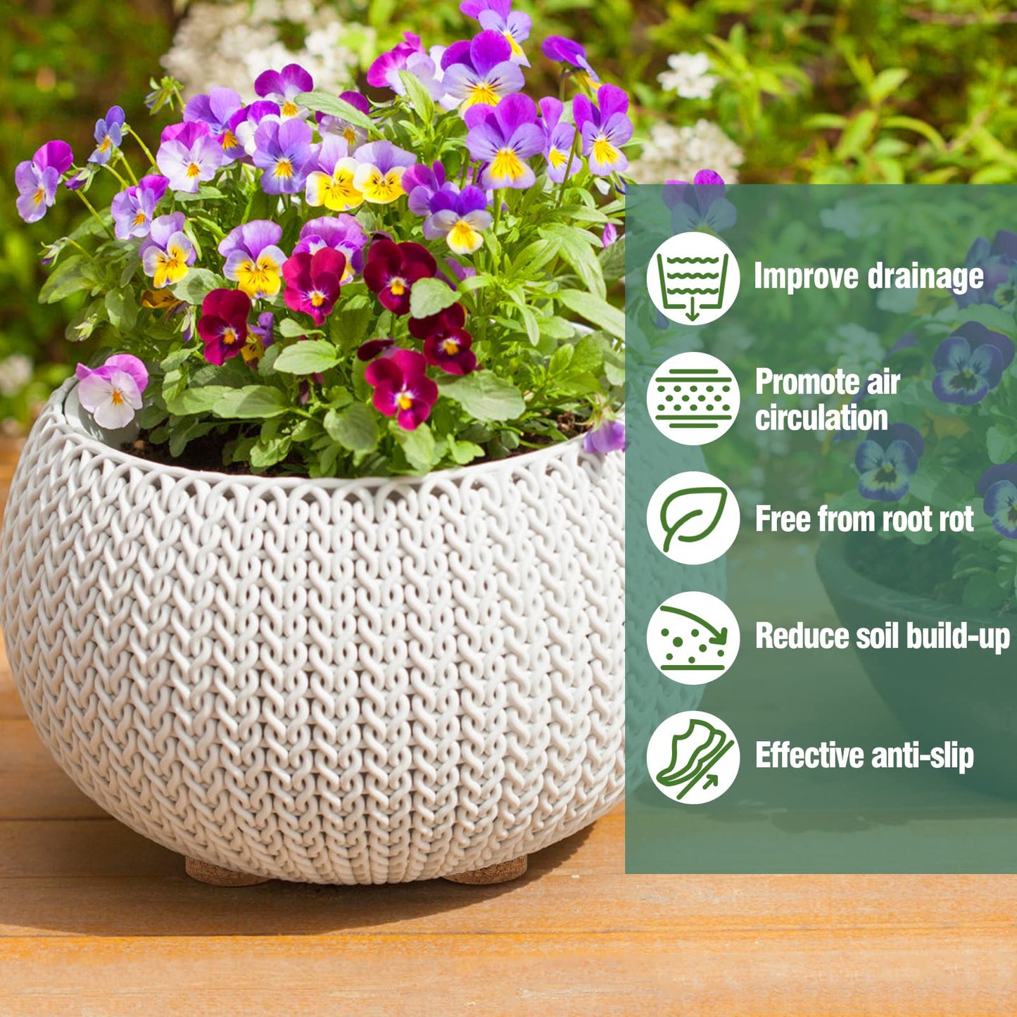 Biubee 60Pcs Invisible Pot Feet with Non-Slip Surface- Sturdy Cork Plant Riser Pot Feet for Outdoor Planter Drainage, Solid Corkwood Planter Lifter, 2" Dia