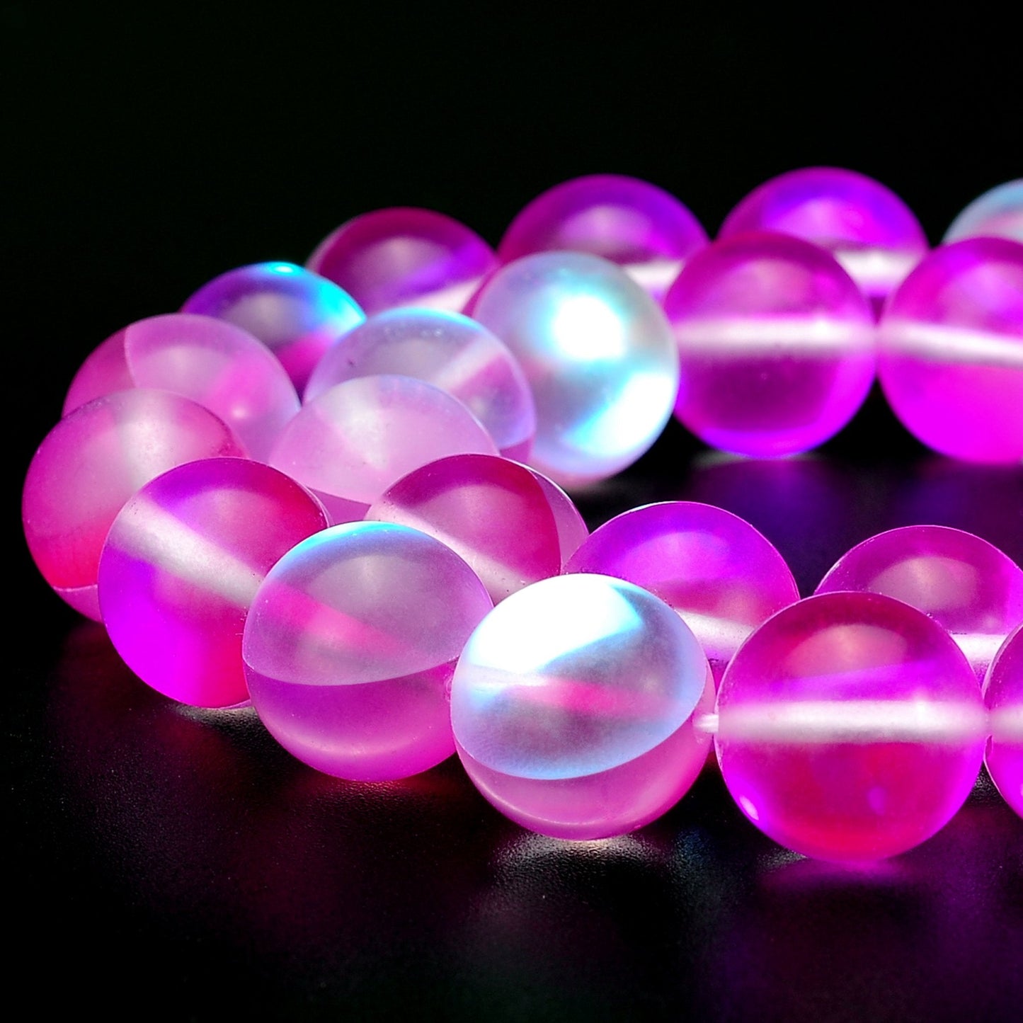 RUBYCA 10mm Round Moonstone Matte Crystal Glass Beads Aura for Jewelry Making Pink, 1 Strand