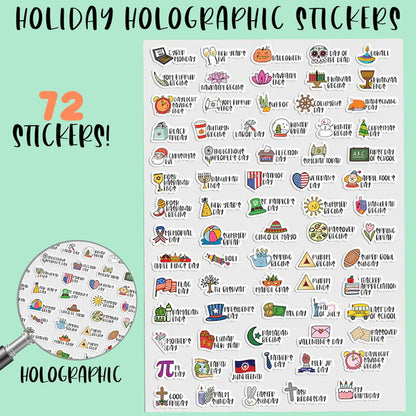 Holiday Planner Stickers Pack of 5 Sheets Cute Holiday Icon with Us Holidays Decorative Planner Stickers for Calendar Bullet Journal Scrapbook Waterproof PVC