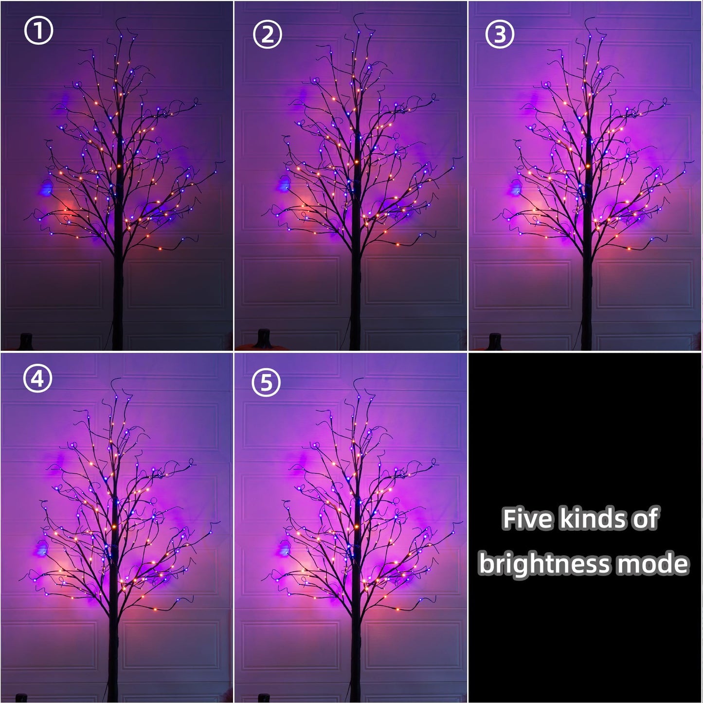 TW SHINE 6FT Halloween Lighted Black Birch Tree, 144 LED Purple and Orange Lights Artificial Spooky Tree with Timer, Waterproof Halloween Decoration for Indoor Outdoor Home Party Decor