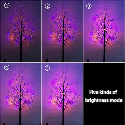 TW SHINE 6FT Halloween Lighted Black Birch Tree, 144 LED Purple and Orange Lights Artificial Spooky Tree with Timer, Waterproof Halloween Decoration for Indoor Outdoor Home Party Decor
