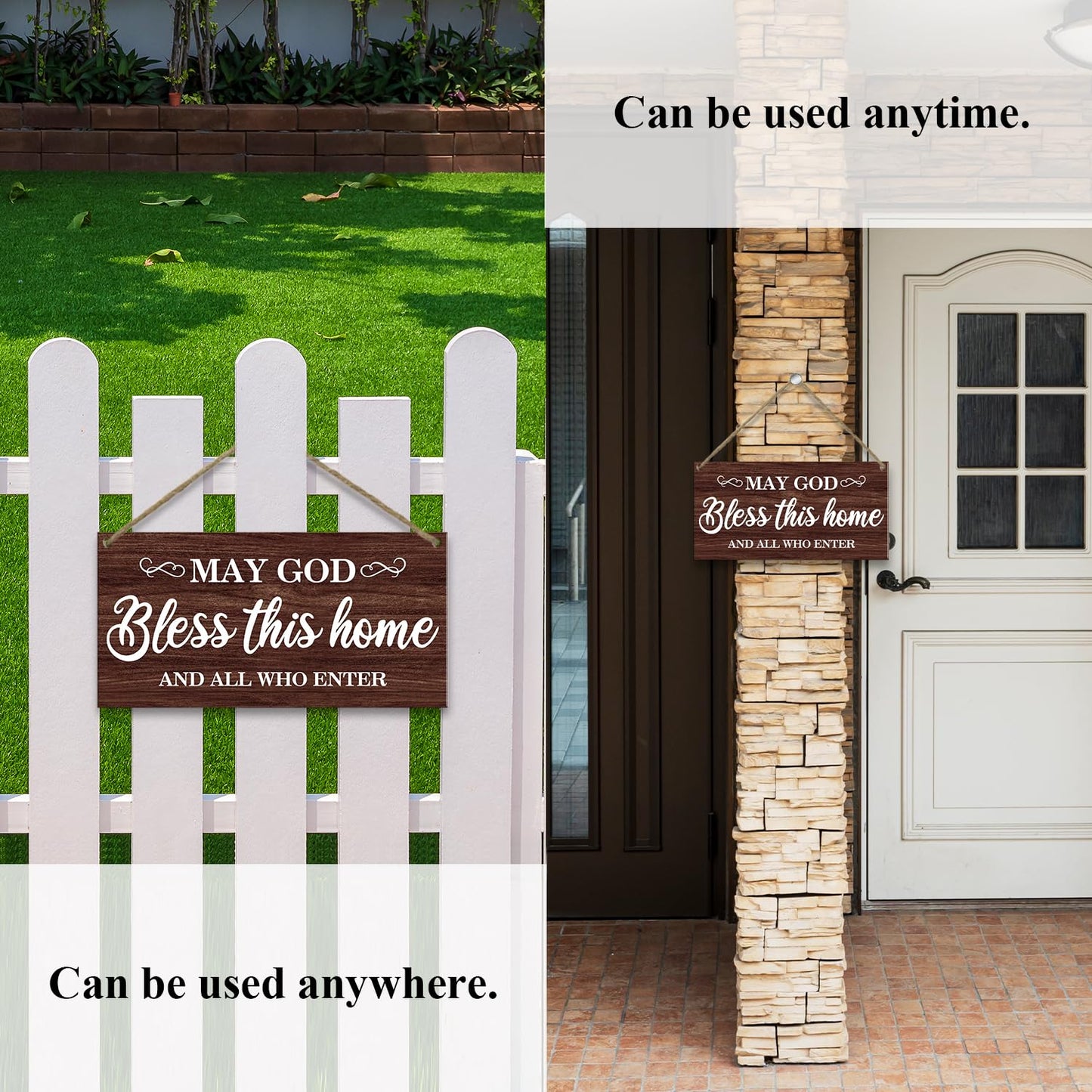 Christian Wall Decor Wood Hanging Sign Plaque, Christian Home Decor House Warming Gift, God Bless This Home Religion Housewarming Gift for Front Door Living Room Entryway Porch -24