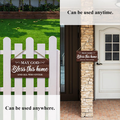 Christian Wall Decor Wood Hanging Sign Plaque, Christian Home Decor House Warming Gift, God Bless This Home Religion Housewarming Gift for Front Door Living Room Entryway Porch -24