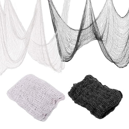 ziyue 2 Pcs 5 Yards X 40" Include Hanging Outdoor Indoor Scary Creepy Halloween Office Party Door Window Giant Spider Wall Yard Table car Lawn Cloth Decorations Cheesecloth Fabric (White + Black)