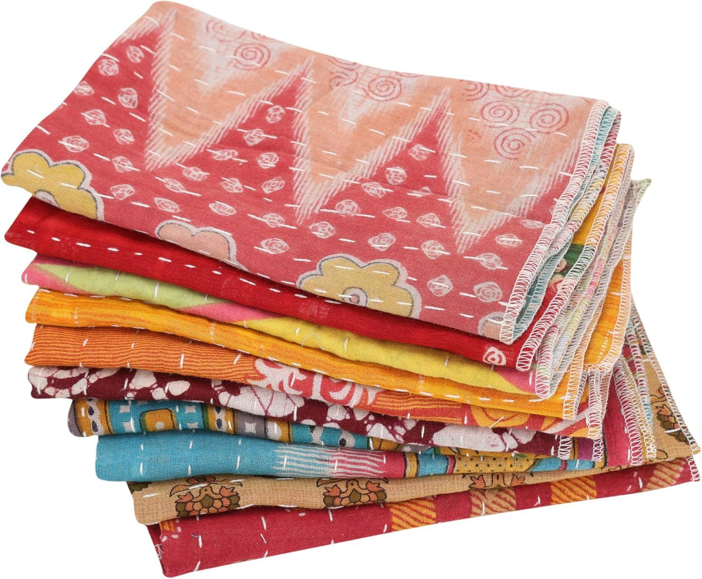 Marubhumi Cotton Cloth Napkins Multicolor, Washable, Reusable, Soft & Absorbent for Dining & Everyday Use - 16 x 16 Inches - Pack of 10