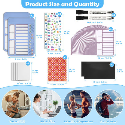 2Pcs Chore Chart for Kids to Do List Checklist Board Detachable Message Slider Schedule Planning Boards with 30Pcs Blank Checklist 4Pcs Cardstock for Habit Tracker or Daily and Weekly Planner