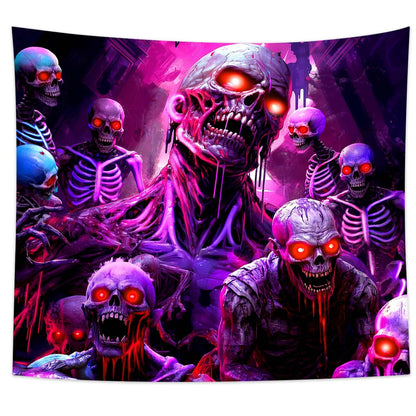 puuiui Halloween Blacklight Tapestry Skull Wall Goth Skeleton Hanging Horror Uv Black Light Tapestries for Bedroom Living Room Men dorm Wall Party Decor, 39.4Wx31.5L
