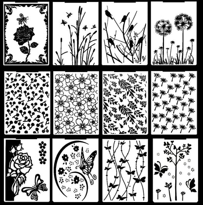 12Pcs Flower Leaf Embossing Folders DIY Craft Paper Card Embossing Template Stencil Paper Card Decorating Mold Plastic Embossing Machine Template for Card Making Scrapbooking Photo Album Decoration